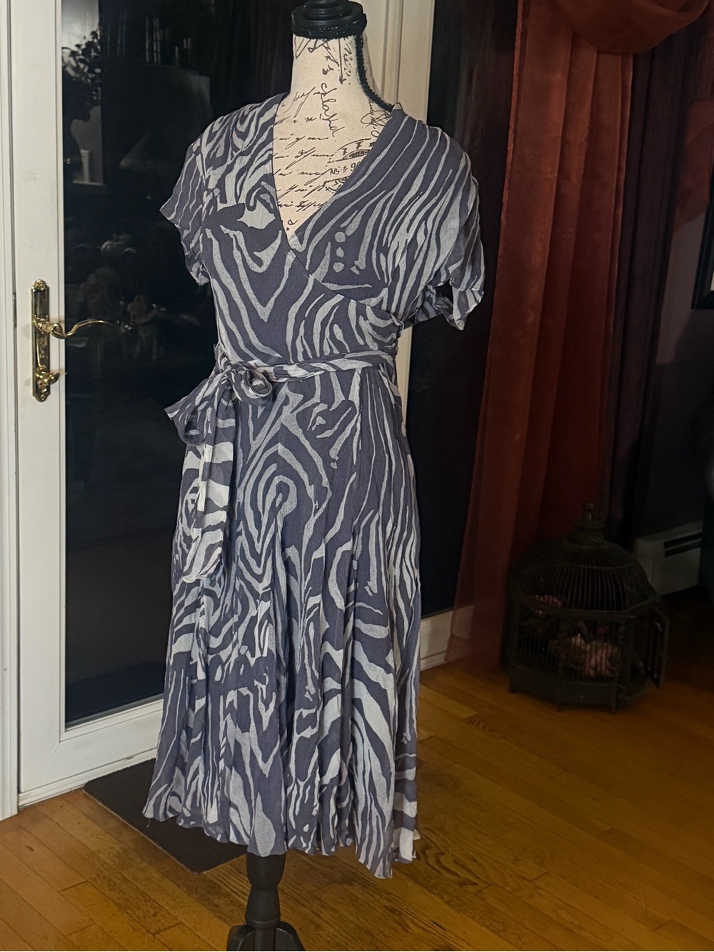 Jones New York 100% Silk Zebra Wrap Midi Dress 6P